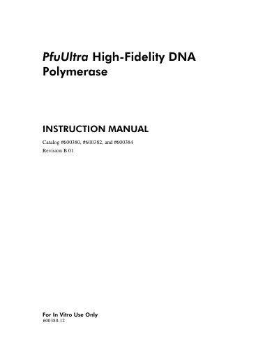 Agilent PfuUltra High-Fidelity DNA Polymerase Instruction Manual - cover page