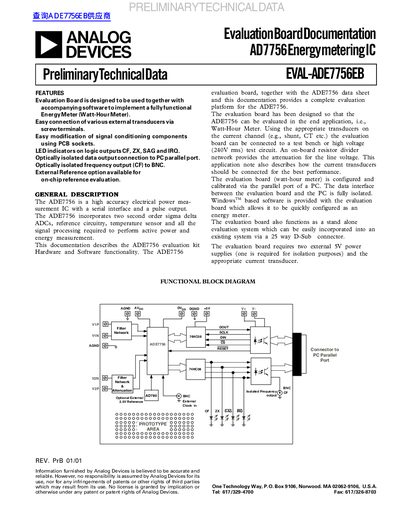 ANALOG DEVICES Evaluation Board Documentation AD7756 Energy metering IC EVAL-ADE7756EB handbook - cover page