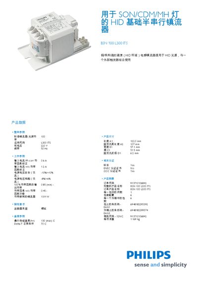 Philips BSN 100 L300 ITS Product Datasheet - cover page