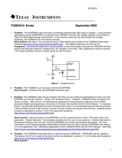 Texas Instruments TUSB3410 Errata Data Sheet