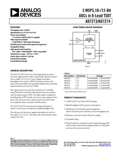 Analog Devices AD7273/AD7274 Datasheet - cover page