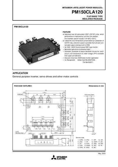Mitsubishi Electric PM150CLA120 Intelligent Power Module Datasheet - cover page