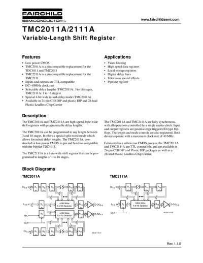 Fairchild TMC2011A/2111A Variable-Length Shift Register Handbook - cover page