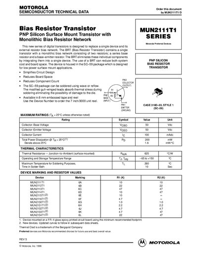 MOTOROLA MUN2111T1 SERIES handbook - cover page