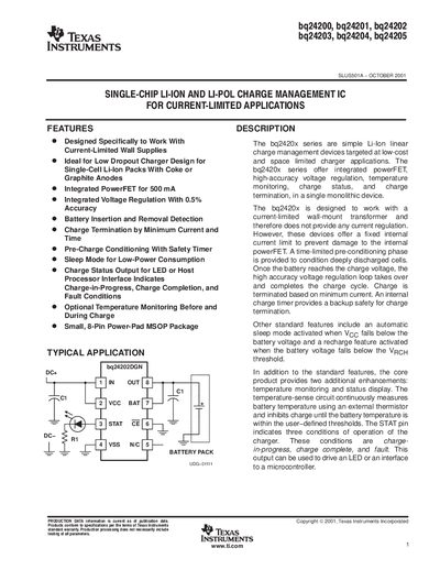 Texas Instruments bq24201 Datasheet - cover page