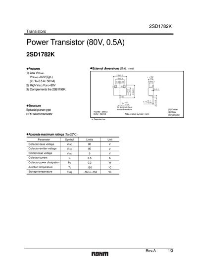 ROHM 2SD1782K Datasheet - cover page