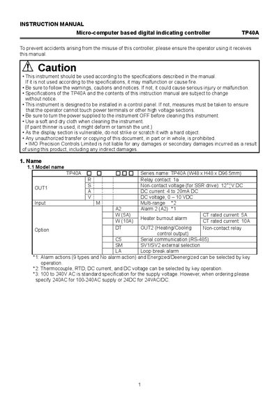 IMO Precision Controls TP40A User Manual - cover page