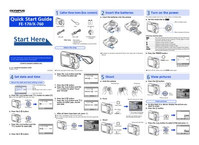 Olympus FE-170/X-760 Digital Camera Quick Start Guide - cover page