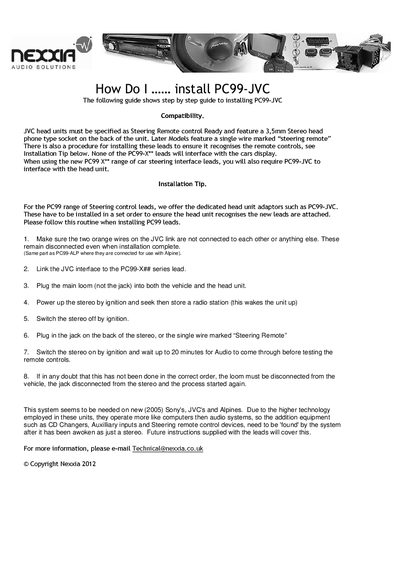 Nexxia PC99-JVC Installation Guide - cover page