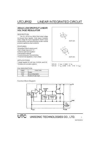 Unisonic UR132 Linear Integrated Circuit Datasheet - cover page
