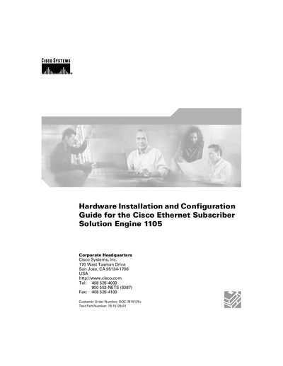 Cisco Ethernet Subscriber Solution Engine 1105 Hardware Installation and Configuration Guide - cover page