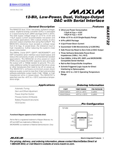 MAX5722 12-Bit Low-Power Dual Voltage-Output DAC Datasheet - cover page