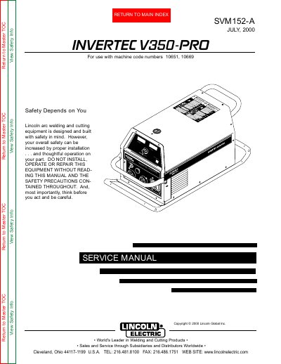 Lincoln Electric SVM152-A Inverter V350-PRO Service Manual - cover page