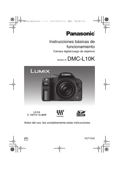 Panasonic DMC-L10K Digital Camera Operating Instructions - cover page