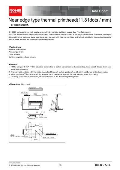 ROHM SH3002-DC90A Thermal Printhead Data Sheet - cover page
