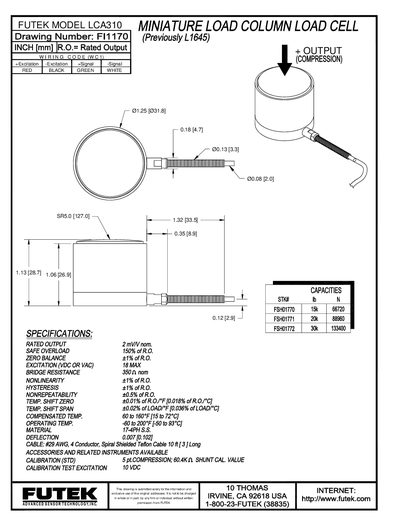 FUTEK LCA310 Load Cell Manual - cover page