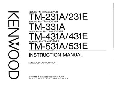 Kenwood TM-231A/231E/331A/431A/431E/531A/531E FM Transceiver Instruction Manual - cover page