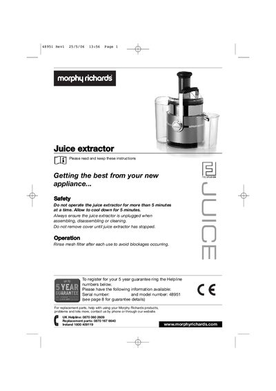 Morphy Richards 48951 Juice Extractor User Manual - cover page
