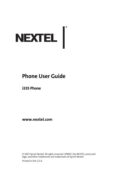 Motorola i335 Phone User Guide - cover page