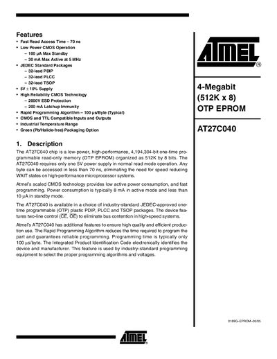 Atmel AT27C040 Datasheet