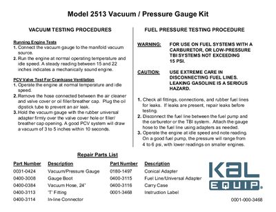 KaL EQUIP Model 2513 Vacuum/Pressure Gauge Kit User Manual - cover page