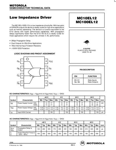 MOTOROLA MC10EL13 MC10EL12 Manual - cover page