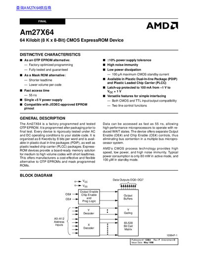 AMD Am27X64 64 Kilobit (8 K x 8-Bit) CMOS ExpressROM Device - cover page