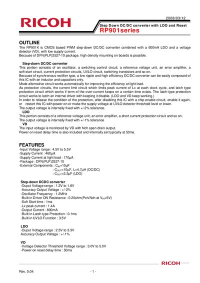 RICOH RP901 Series Step Down DC/DC Converter with LDO Datasheet - cover page
