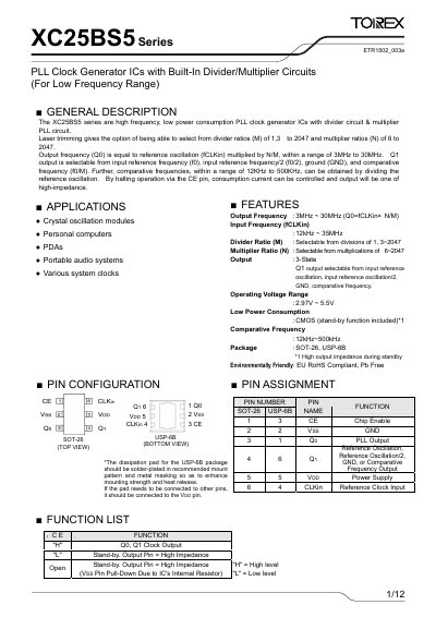 Torex XC25BS5 Series PLL Clock Generator IC Datasheet - cover page