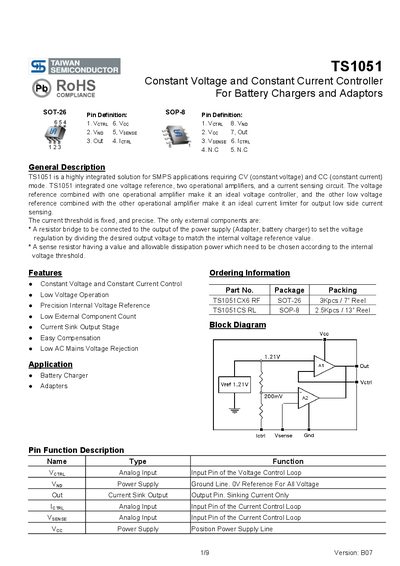 Taiwan Semiconductor TS1051 Constant Voltage/Current Controller Datasheet - cover page