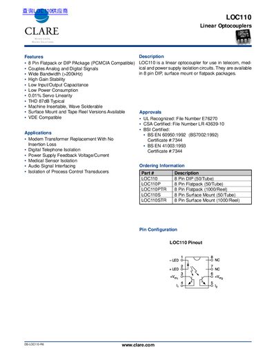 CLARE LOC110 Linear Optocoupler Datasheet - cover page
