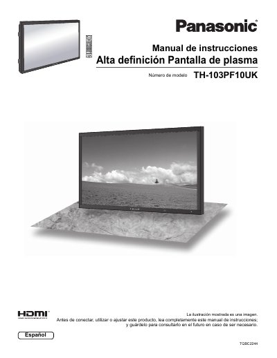 Panasonic TH-103PF10UK HD Plasma Display Operating Instructions - cover page