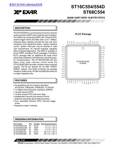 EXAR ST16C554/554D/68C554 Datasheet - cover page