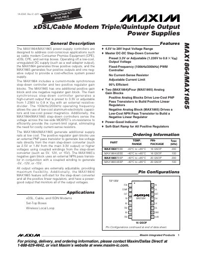 Maxim MAX1864/MAX1865 Power Supply Controller Datasheet - cover page