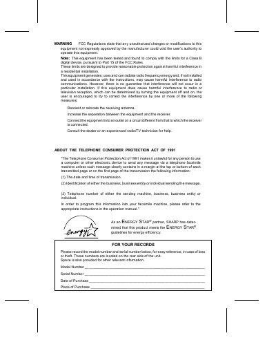SHARP UX-500 UX-510 Operation Manual
