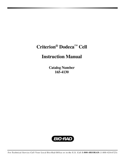 Bio-Rad Criterion Dodeca Cell Instruction Manual - cover page