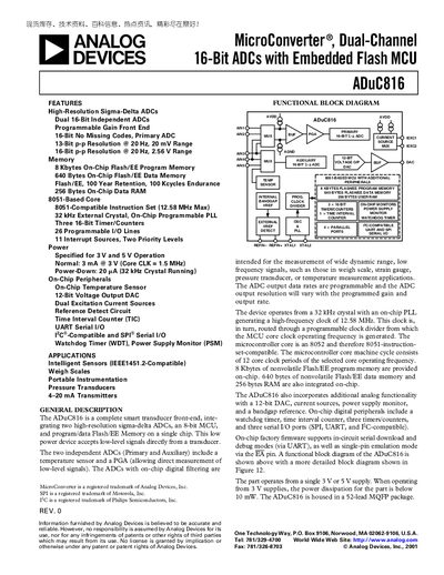 Analog Devices ADuC816 Datasheet - cover page
