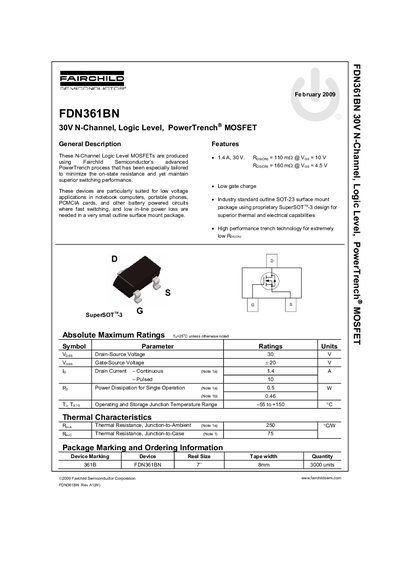 Fairchild Semiconductor FDN361BN N-Channel MOSFET Datasheet