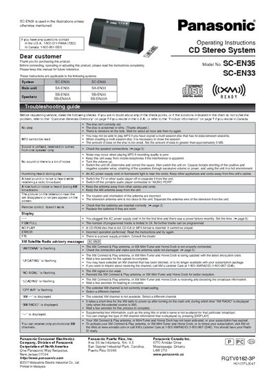 Panasonic SC-EN35 CD Stereo System Operating Instructions - cover page