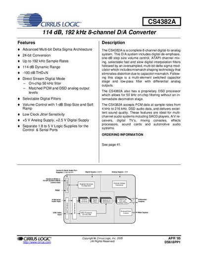 Cirrus Logic CS4382A Datasheet - cover page