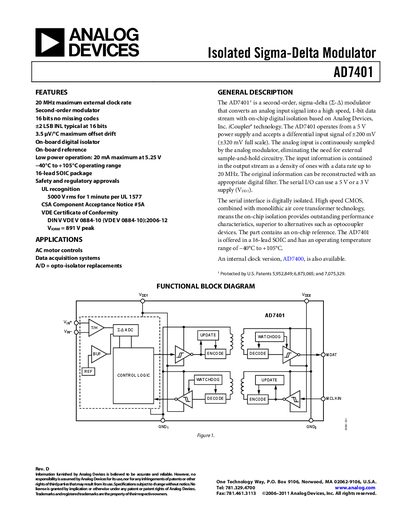 Analog Devices AD7401 Product Handbook Rev D