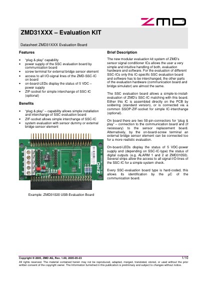 ZMD ZMD31XXX Evaluation Kit Datasheet - cover page