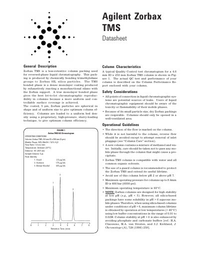 Agilent Zorbax TMS Column Packing Datasheet - cover page
