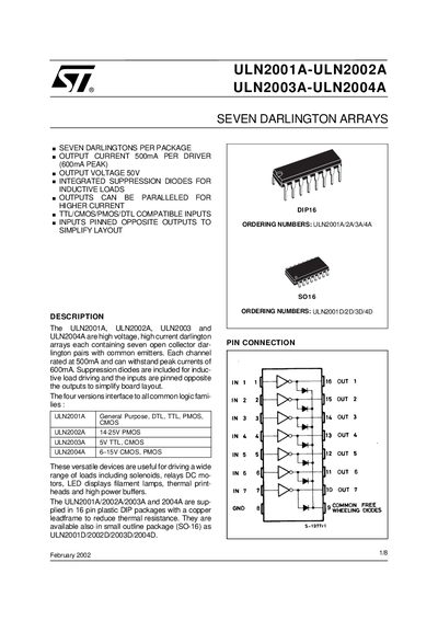 STMICROELECTRONICS ULN2003A-ULN2004A ULN2001A-ULN2002A handbook - cover page