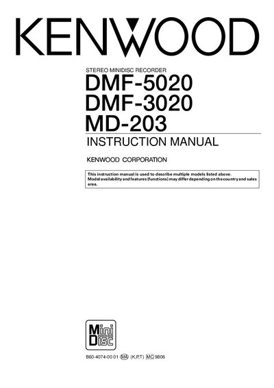 Kenwood DMF-5020 / DMF-3020 / MD-203 MiniDisc Recorder User Manual - cover page