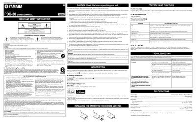 Yamaha PDX-30 Portable Player Dock Owner's Manual - cover page