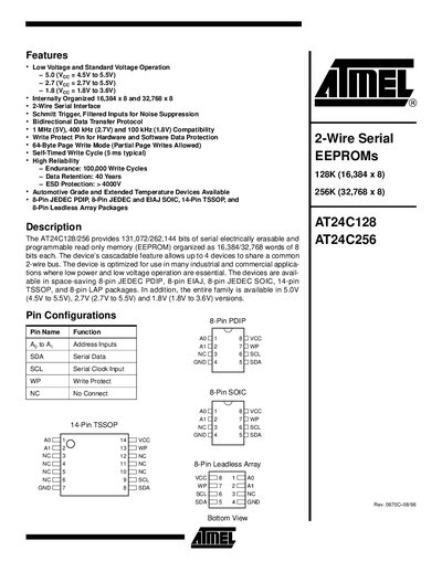Atmel AT24C128/256 EEPROM Datasheet - cover page