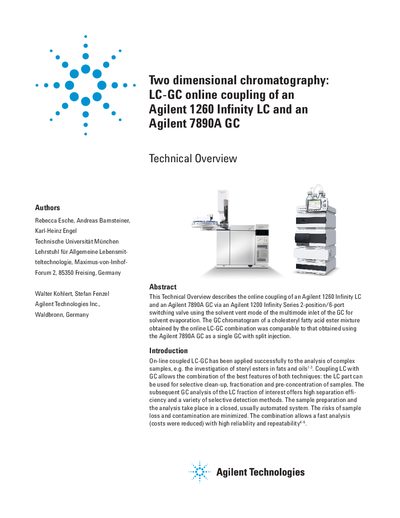 Agilent 1260 Infinity LC and 7890A GC Online Coupling Technical Overview - cover page