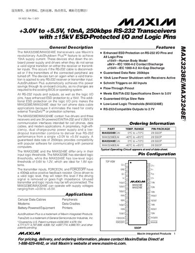 Maxim MAX3238E/MAX3248E RS-232 Transceiver Datasheet - cover page