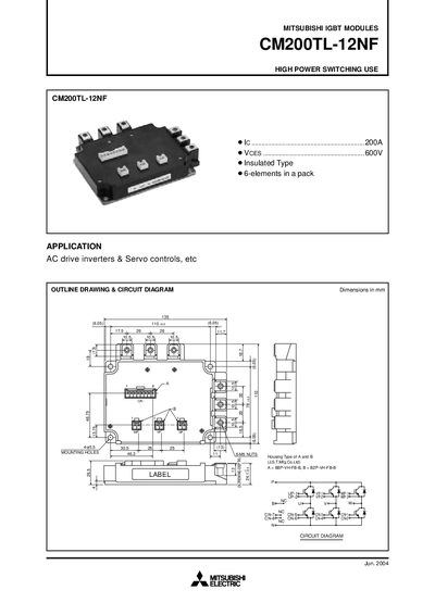 Mitsubishi CM200TL-12NF IGBT Module Datasheet - cover page